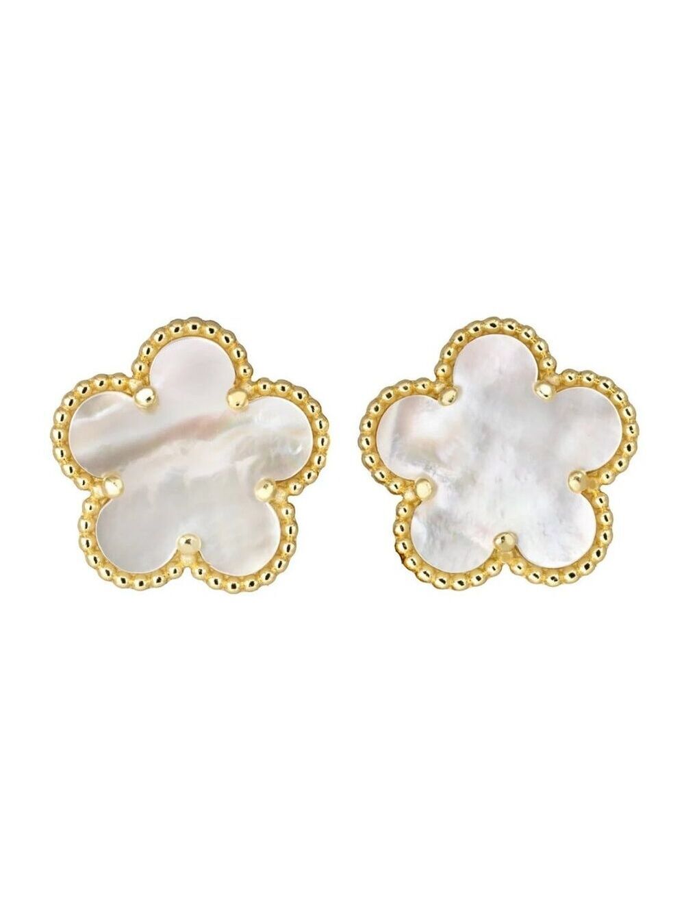Clover 5 Leave Stud Earrings 18k GP 925 Sterling Silver / Mother of Pearl - Picture 1 of 6